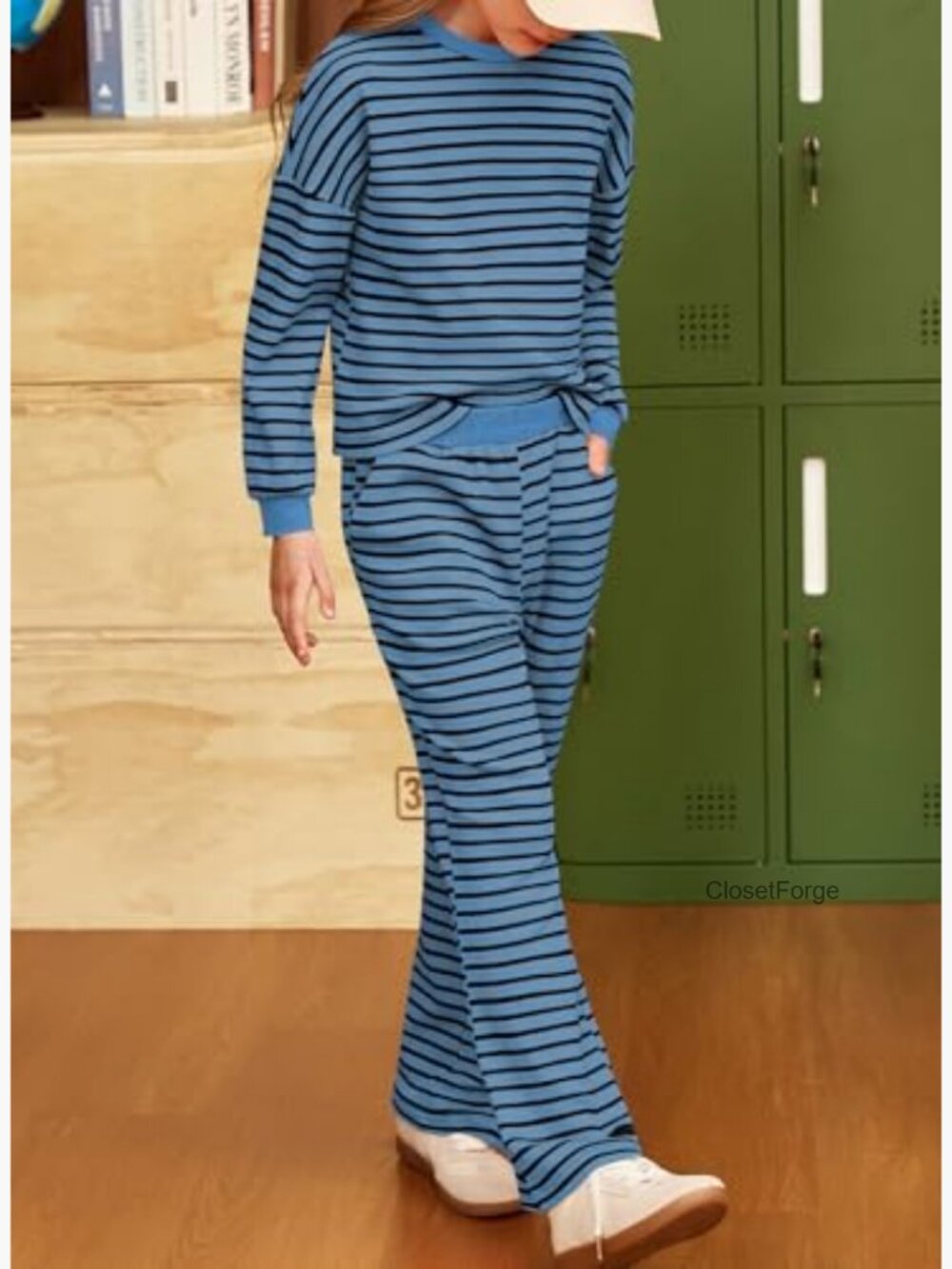 Kids Fall Waffle Long Sleeve Striped Sweatsuit Set Size 6-15 - Picture 4 of 7